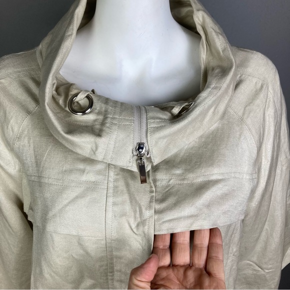 Sandro linen jacket size large neutral boxy spring nautical minimal relaxed crop - Picture 6 of 9